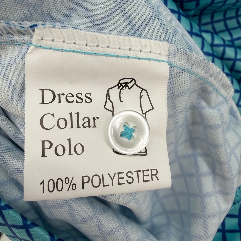 $88 NEW Collars & Co Mens L Dress Collar Polo Performance Blue Geometric Stretch - Picture 4 of 8